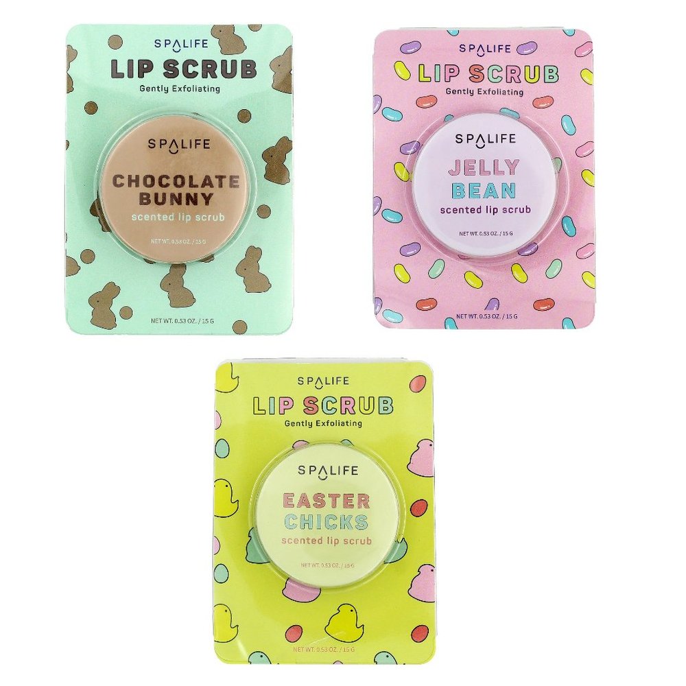 3PC Spalife Easter Chicks, Jelly Bean, Chocolate Bunny Scented Lip Scrub 0.53oz
